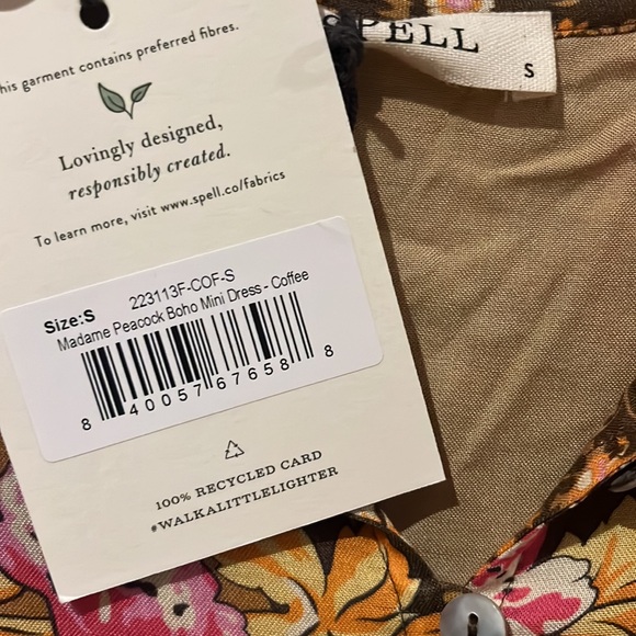 New SPELL MADAME PEACOCK BOHO festival Relax fit MINI DRESS - COFFEE - Picture 12 of 14